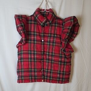 BiBi Red Plaid Button Down Ruffle Flanel Print Vest
